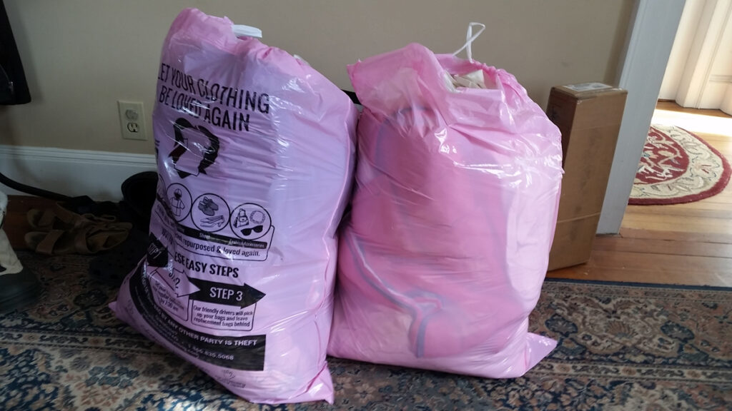 Eighteen pounds of old bedding ready for recycling