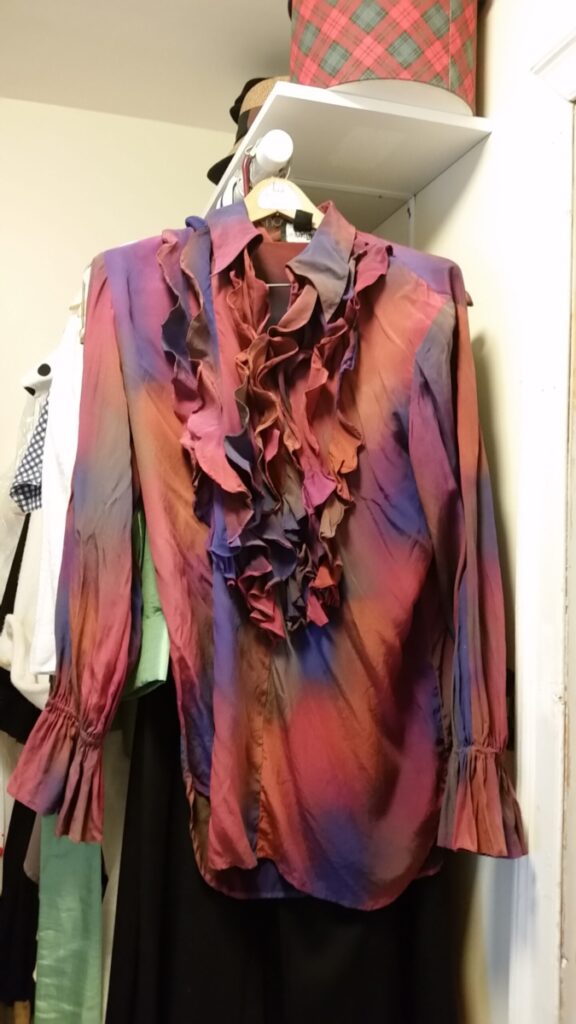 Multicolored ruffled silk Jimi Hendrix rockstar shirt